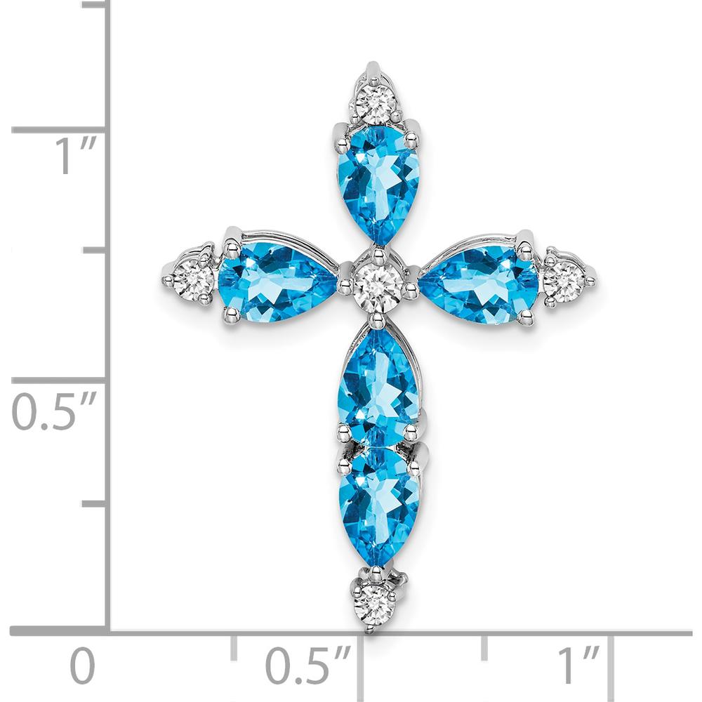 14K White Gold 6x4mm Pear Blue Topaz and Diamond Cross Pendant - 0.79 Carat Total Gem Weight by Lumare Gioia