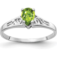 14K White Gold 6x4mm Pear Peridot Ring with Rhodium Plating - 0.40 Carat Natural Green Peridot by Monteluci Fine Jewelry