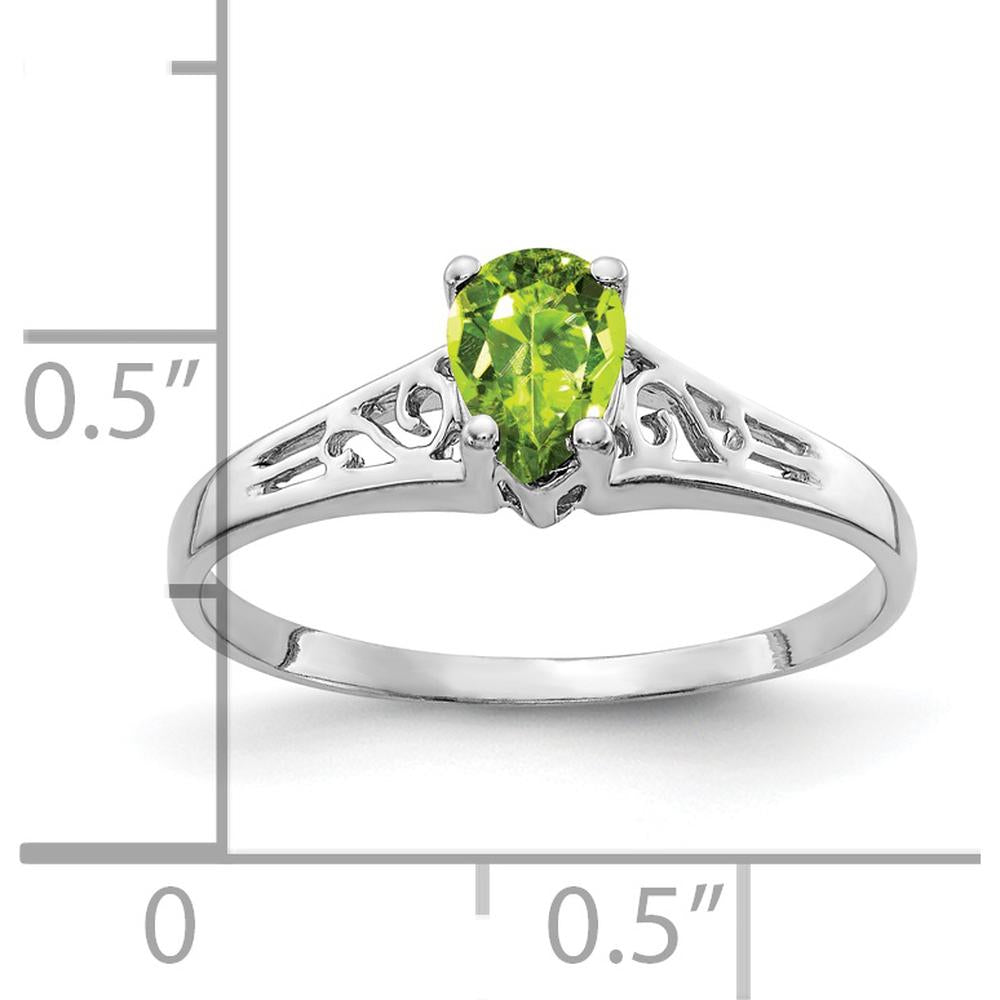 14K White Gold 6x4mm Pear Peridot Ring with Rhodium Plating - 0.40 Carat Natural Green Peridot by Monteluci Fine Jewelry