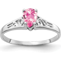 14K White Gold 6x4mm Pear Pink Tourmaline Ring with Rhodium Plating - 0.25 Carat Total Weight by Monteluci Fine Jewelry