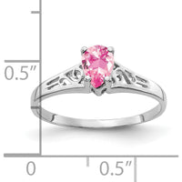 14K White Gold 6x4mm Pear Pink Tourmaline Ring with Rhodium Plating - 0.25 Carat Total Weight by Monteluci Fine Jewelry