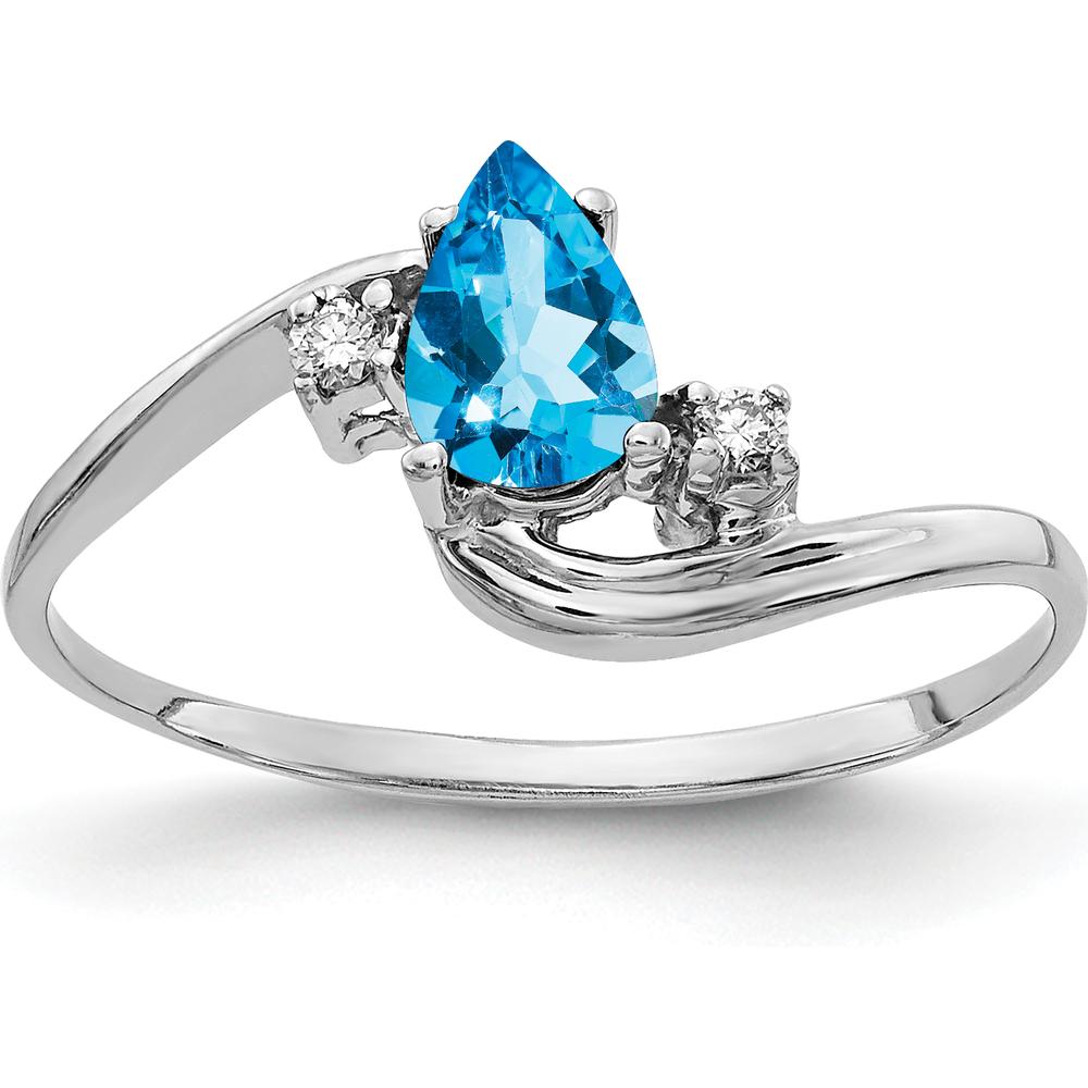 14K White Gold 6x4mm Pear Swiss Blue Topaz and Diamond Accent Ring - 0.53 Carat Total Gemstone Weight by Monteluci Fine Jewelry