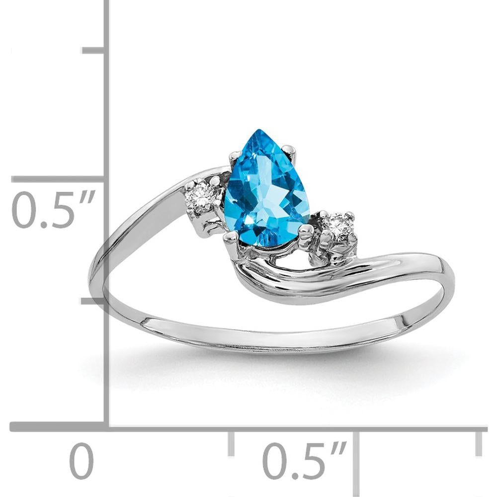 14K White Gold 6x4mm Pear Swiss Blue Topaz and Diamond Accent Ring - 0.53 Carat Total Gemstone Weight by Monteluci Fine Jewelry