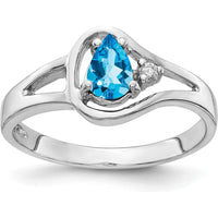14K White Gold 6x4mm Pear Swiss Blue Topaz and Round Diamond Ring - 0.517 Carat Total Weight by Monteluci Fine Jewelry