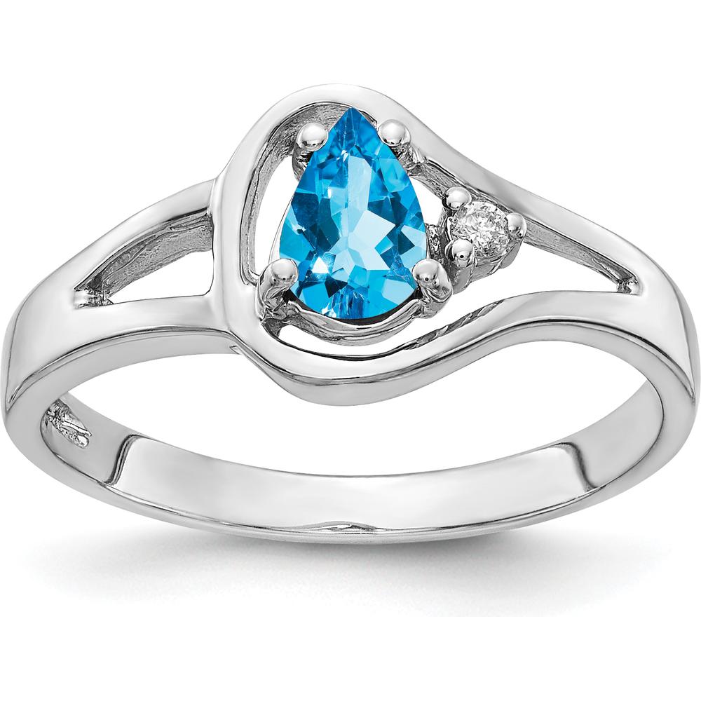 14K White Gold 6x4mm Pear Swiss Blue Topaz and Round Diamond Ring - 0.517 Carat Total Weight by Monteluci Fine Jewelry