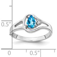 14K White Gold 6x4mm Pear Swiss Blue Topaz and Round Diamond Ring - 0.517 Carat Total Weight by Monteluci Fine Jewelry