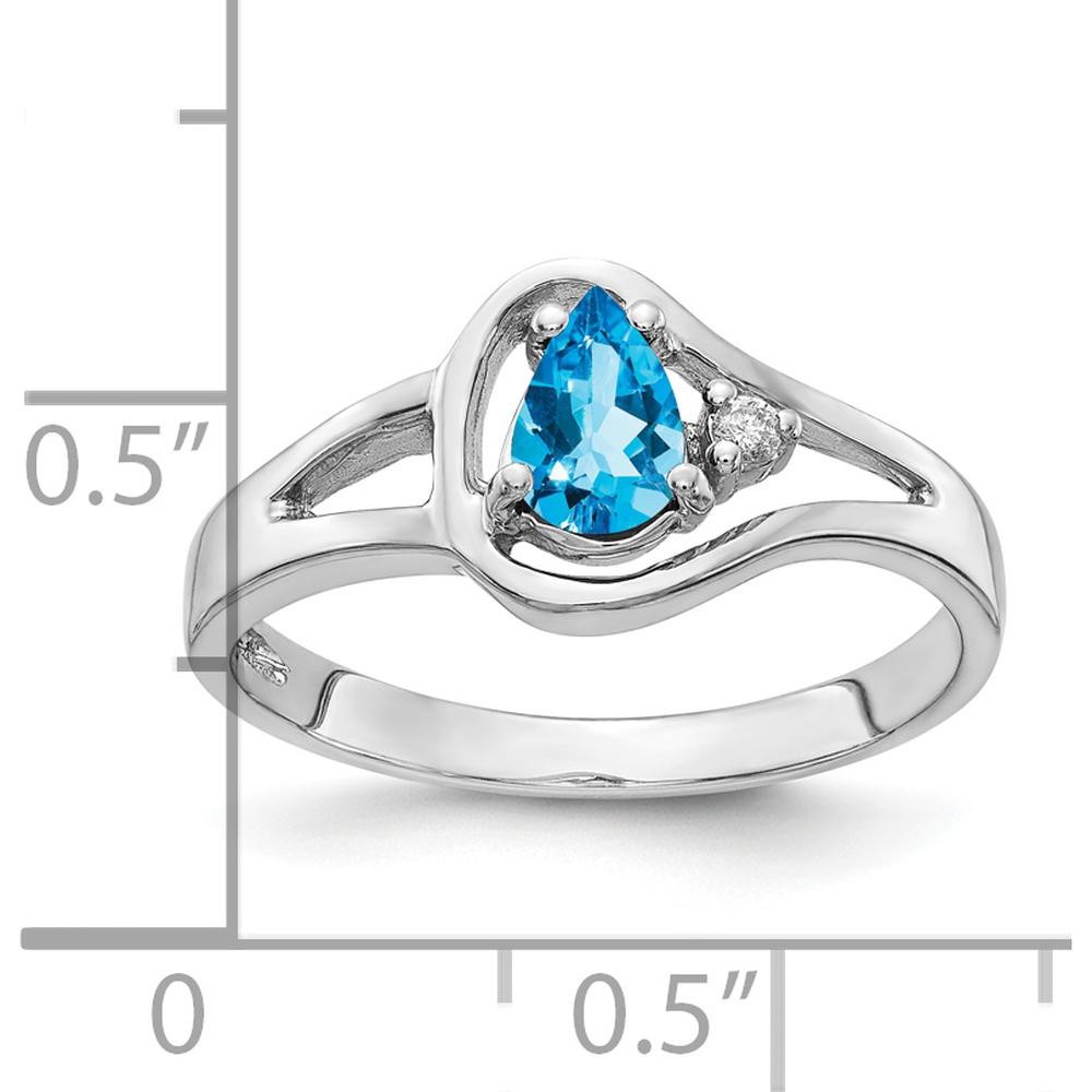 14K White Gold 6x4mm Pear Swiss Blue Topaz and Round Diamond Ring - 0.517 Carat Total Weight by Monteluci Fine Jewelry