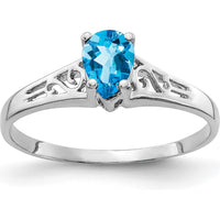 14K White Gold 6x4mm Pear Swiss Blue Topaz Ring - 0.50 Carat Gemstone Weight by Monteluci Fine Jewelry