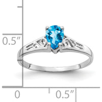 14K White Gold 6x4mm Pear Swiss Blue Topaz Ring - 0.50 Carat Gemstone Weight by Monteluci Fine Jewelry