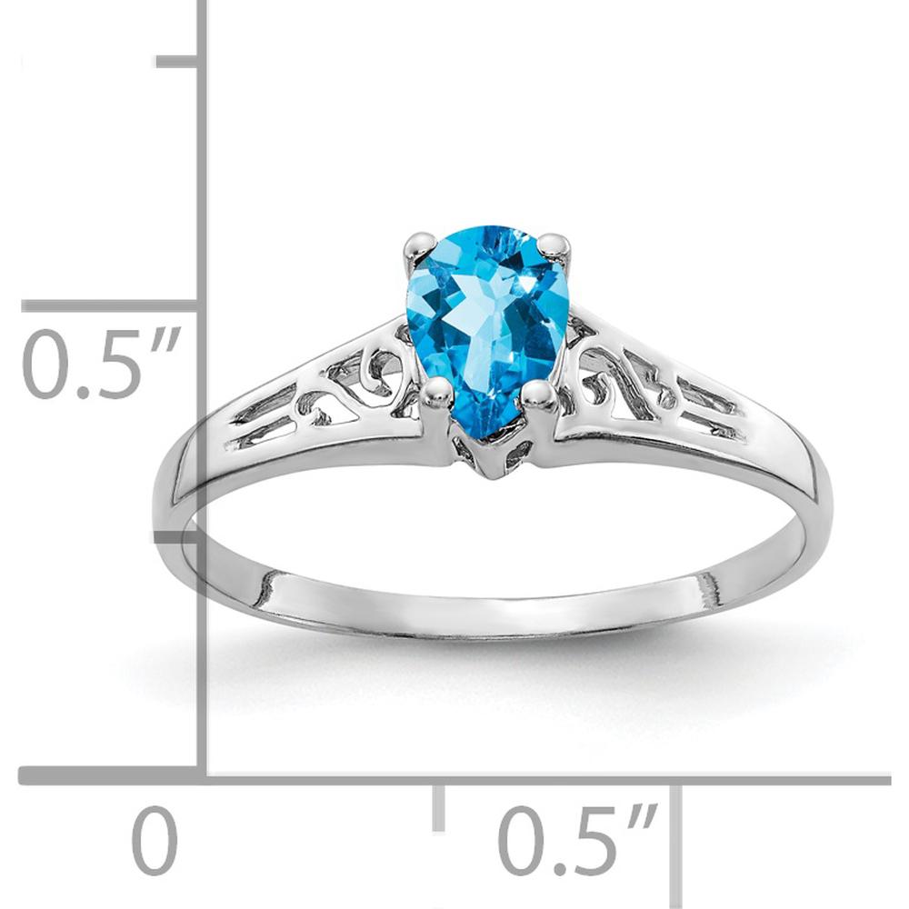 14K White Gold 6x4mm Pear Swiss Blue Topaz Ring - 0.50 Carat Gemstone Weight by Monteluci Fine Jewelry