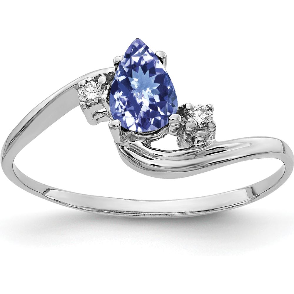 14K White Gold 6x4mm Pear Tanzanite Ring with Round Diamond Accents - 0.465 Carat Total Gemstone Weight by Monteluci Fine Jewelry