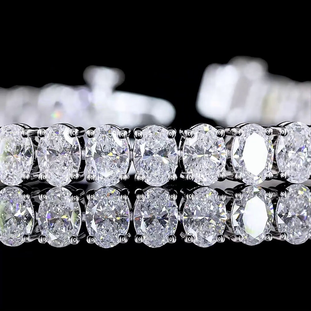 14K White Gold 7.0" Tennis Bracelet with 52 Oval Cut Lab Grown Diamonds - 9.55 Carat Total Weight, E-F Color VS Clarity, Prong Set - Covaloro Fine Jewelry