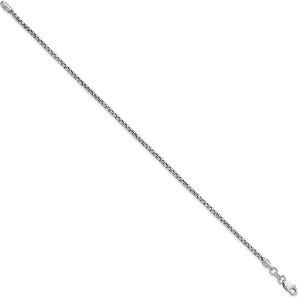 14K White Gold 7" 1.75mm Semi-Solid Round Box Chain Bracelet with Lobster Clasp by Oro Pregiato