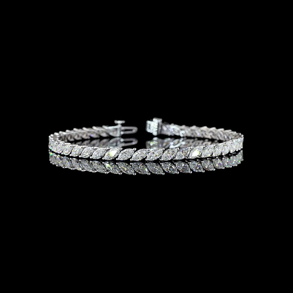 14K White Gold 7.13 Carat Marquise Cut Lab Diamond Tennis Bracelet with Inclined Prong Setting - 42 Stones, E-F Color VS1 Clarity - Covaloro Fine Jewelry