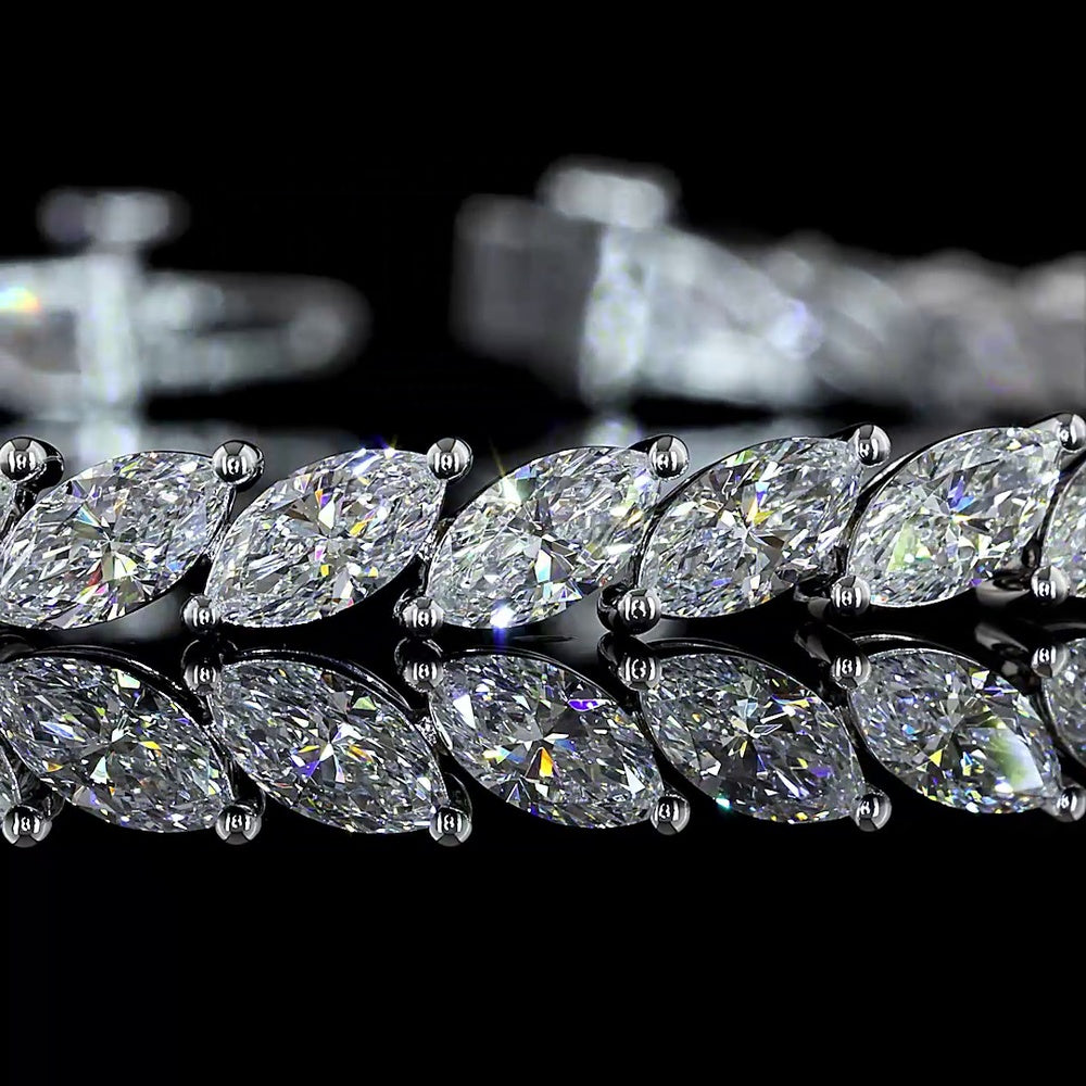 14K White Gold 7.13 Carat Marquise Cut Lab Diamond Tennis Bracelet with Inclined Prong Setting - 42 Stones, E-F Color VS1 Clarity - Covaloro Fine Jewelry