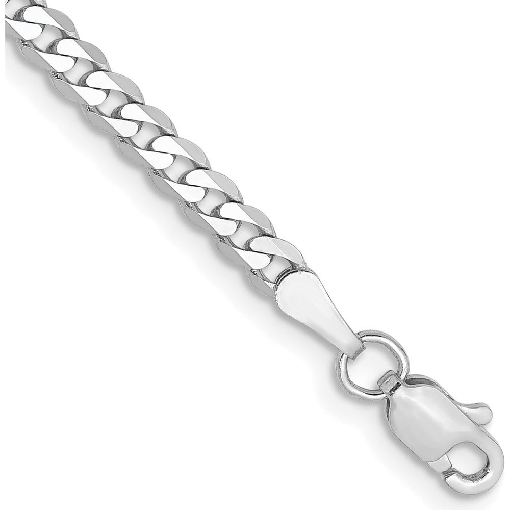 14K White Gold 7" 2.9mm Flat Beveled Curb Bracelet with Lobster Clasp by 0