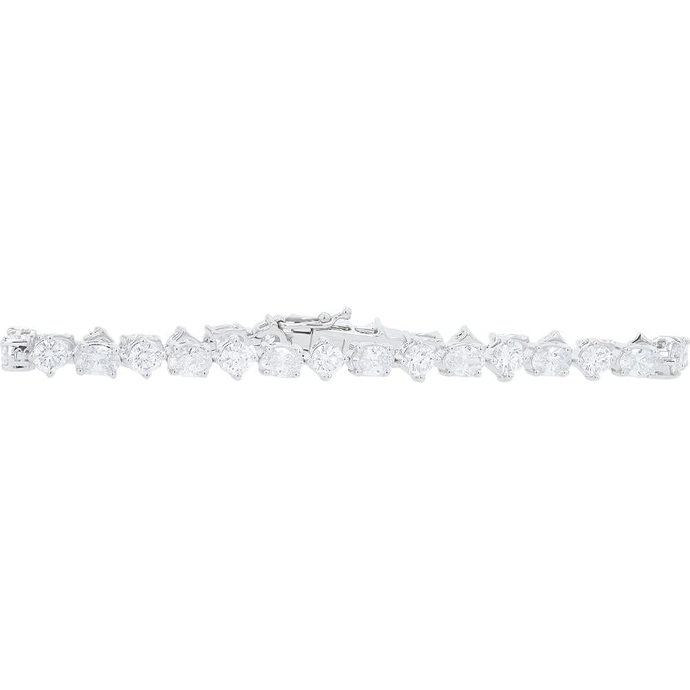 14K White Gold 7.20 Carat Total Weight Lab Grown Diamond Tennis Bracelet - Prong Set Round Diamonds