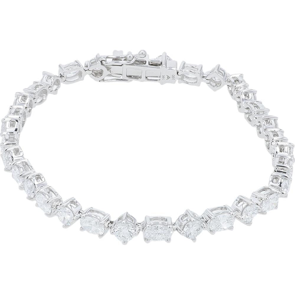 14K White Gold 7.20 Carat Total Weight Lab Grown Diamond Tennis Bracelet - Prong Set Round Diamonds