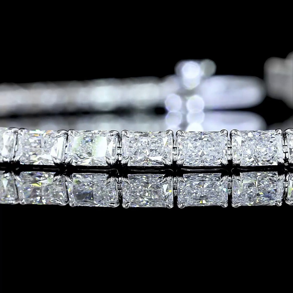 14K White Gold 7.21 Carat East-West Radiant Cut Lab Diamond Tennis Bracelet - 41 Stones with E-F Color VS Clarity - Covaloro Fine Jewelry