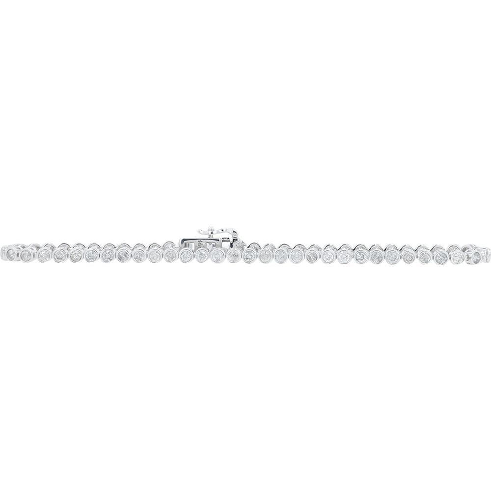 14K White Gold 7.25" Bezel Set Diamond Tennis Bracelet - 2.00 Carat Total Diamond Weight