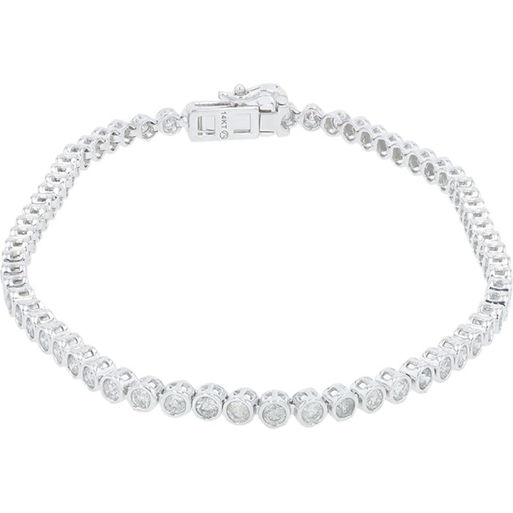 14K White Gold 7.25" Bezel Set Diamond Tennis Bracelet - 2.00 Carat Total Diamond Weight