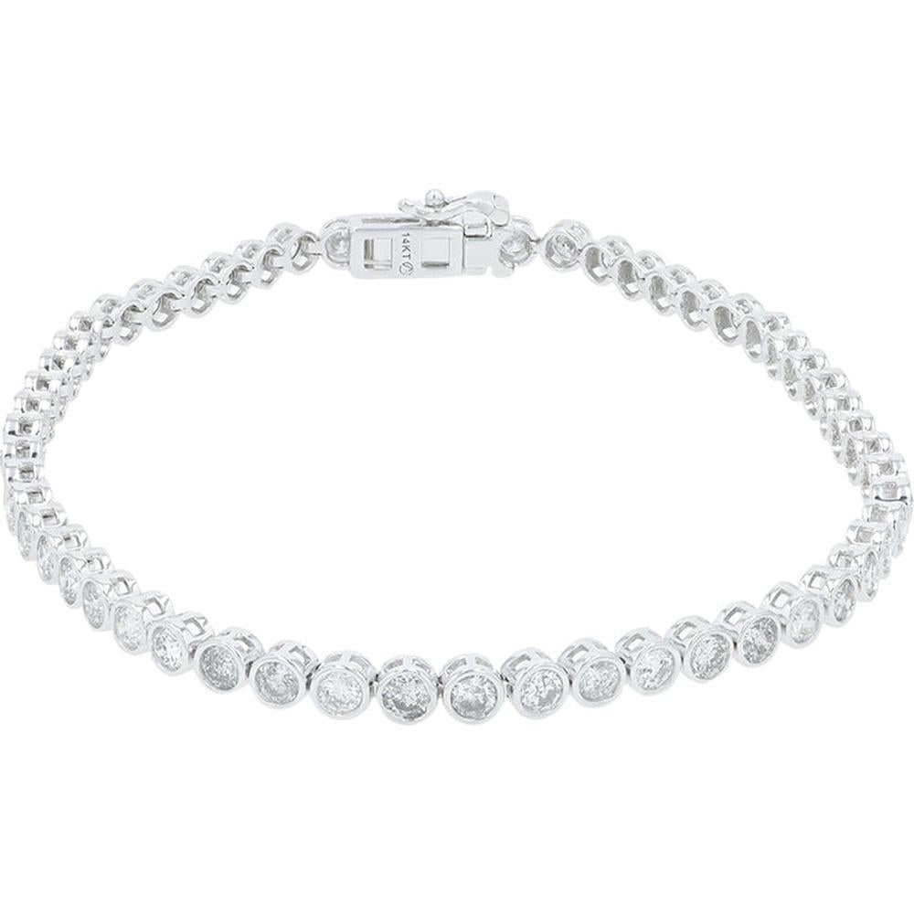 14K White Gold 7.25" Bezel Set Diamond Tennis Bracelet - 3.25 Carat Total Diamond Weight