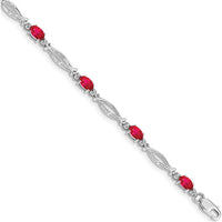 14K White Gold 7.25" Bracelet with Oval Rubies and Round Diamonds - 0.32 Carats Ruby, 0.005 Carats Total Diamond Weight by Monteluci Fine Jewelry