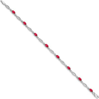 14K White Gold 7.25" Bracelet with Oval Rubies and Round Diamonds - 0.32 Carats Ruby, 0.005 Carats Total Diamond Weight by Monteluci Fine Jewelry