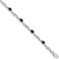 14K White Gold 7.25" Fancy Link Bracelet with Oval Sapphires and Round Diamonds - 0.22 Carats Sapphire Total Weight by Monteluci Fine Jewelry
