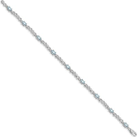 14K White Gold 7.25" Gemstone X-Design Bracelet with Aquamarine and Diamond Accents - 0.21 Carats Aquamarine, 0.01 Carats Diamond Total Weight by Oro Pregiato