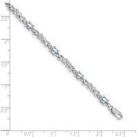 14K White Gold 7.25" Gemstone X-Design Bracelet with Aquamarine and Diamond Accents - 0.21 Carats Aquamarine, 0.01 Carats Diamond Total Weight by Oro Pregiato