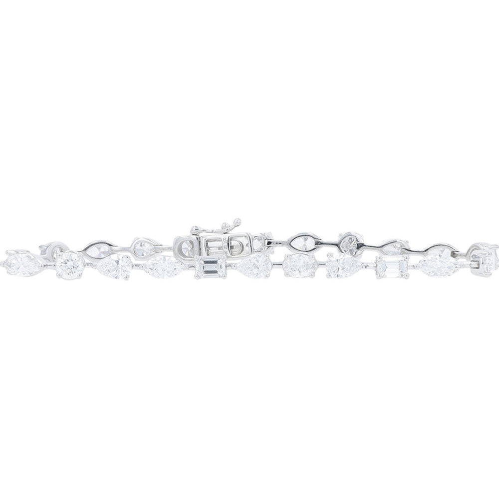 14K White Gold 7.25-Inch Bracelet with Alternating Emerald, Oval, Pear, and Baguette Lab Grown Diamonds - 9.20 Carat Total Diamond Weight