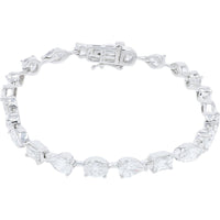 14K White Gold 7.25-Inch Bracelet with Alternating Emerald, Oval, Pear, and Baguette Lab Grown Diamonds - 9.20 Carat Total Diamond Weight