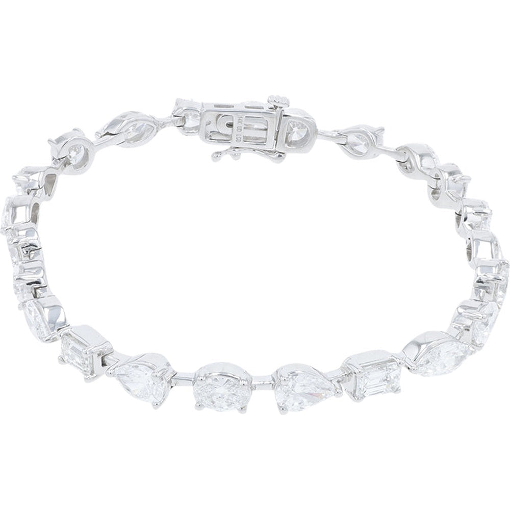 14K White Gold 7.25-Inch Bracelet with Alternating Emerald, Oval, Pear, and Baguette Lab Grown Diamonds - 9.20 Carat Total Diamond Weight