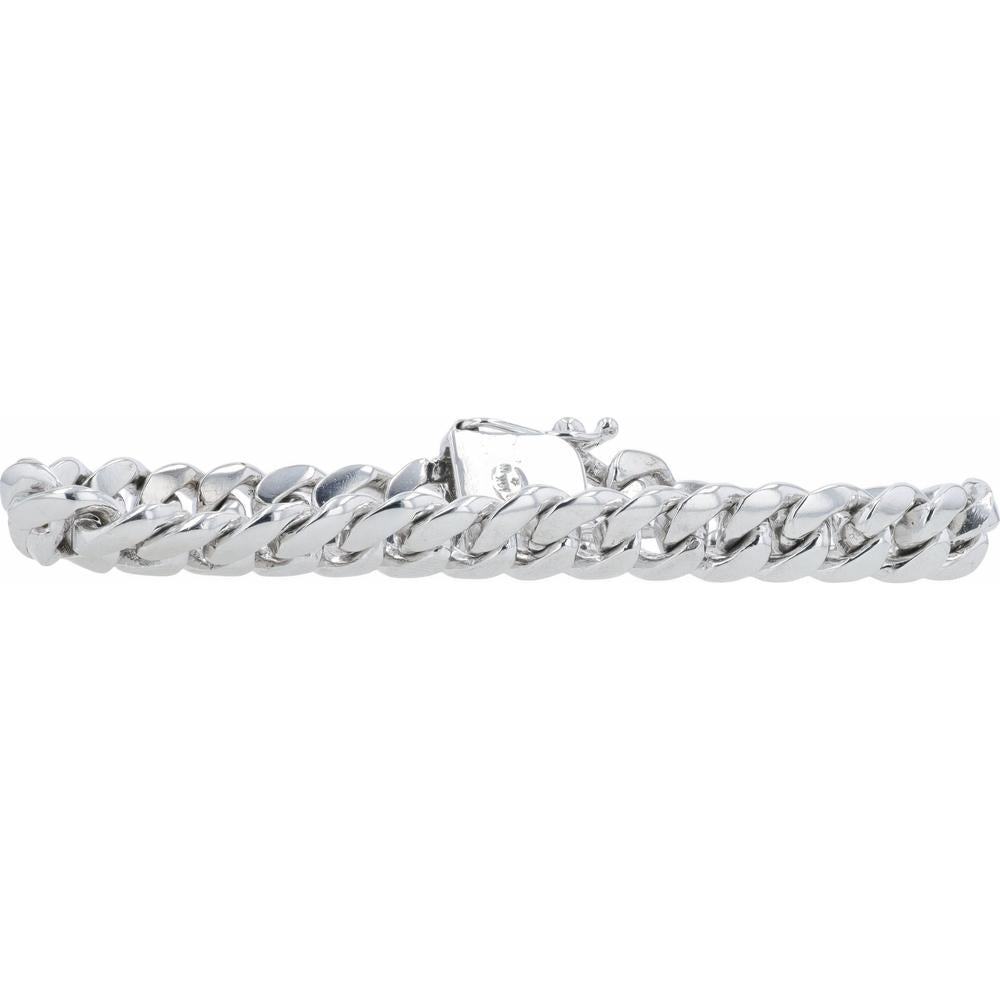 14K White Gold 7.25-Inch Cuban Link Bracelet with Polished High-Shine Finish - 46 Grams