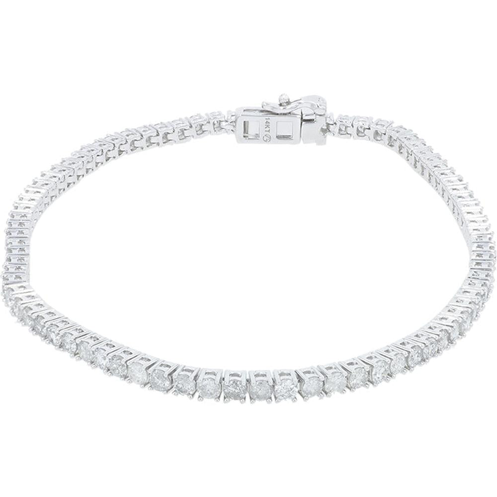 14K White Gold 7.25 - Inch Diamond Tennis Bracelet - 3.00 Carat Total Diamond Weight