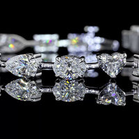 14K White Gold 7.25-Inch Mixed Shape Station Bracelet with Pear, Oval, and Radiant Lab-Grown Diamonds - 9.92 Carat Total Weight - Covaloro Fine Jewelry