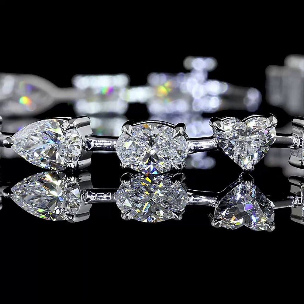 14K White Gold 7.25-Inch Mixed Shape Station Bracelet with Pear, Oval, and Radiant Lab-Grown Diamonds - 9.92 Carat Total Weight - Covaloro Fine Jewelry
