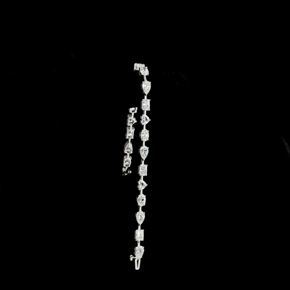 14K White Gold 7.25-Inch Mixed Shape Station Bracelet with Pear, Oval, and Radiant Lab-Grown Diamonds - 9.92 Carat Total Weight - Covaloro Fine Jewelry