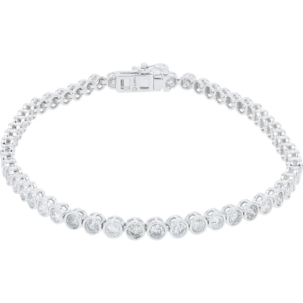 14K White Gold 7.25 Inch Tennis Bracelet with 4-Prong Set Round Diamonds - 3.25 Carat Total Diamond Weight