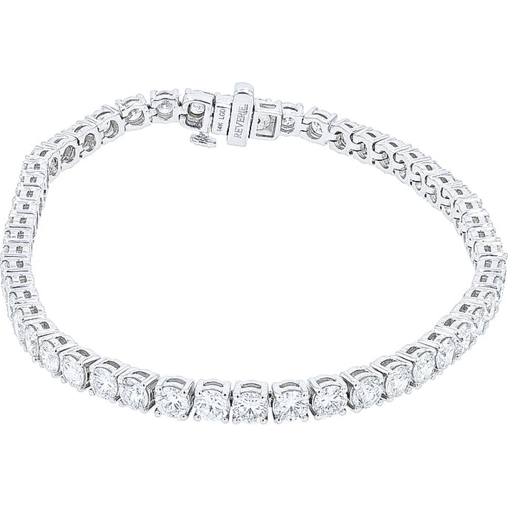 14K White Gold 7.25 Inch Tennis Bracelet with Prong-Set Lab Grown Round Diamonds - 6.75 Carat Total Diamond Weight