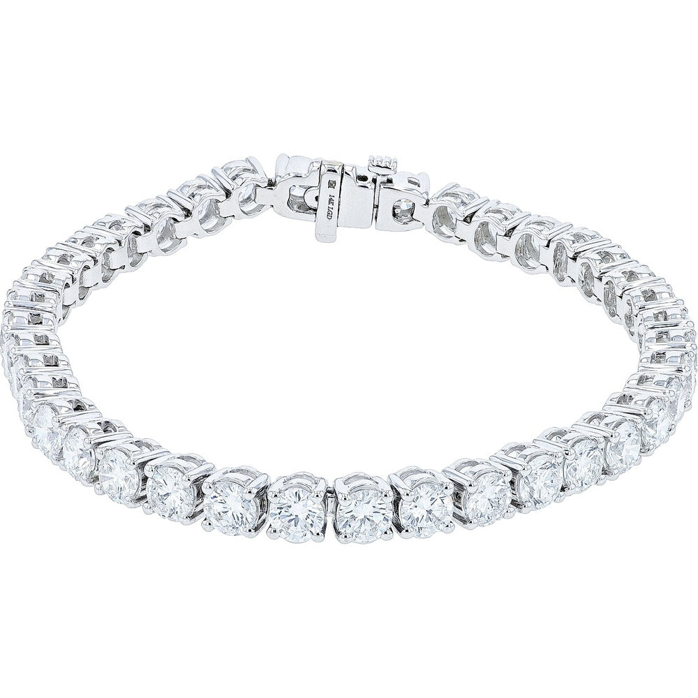 14K White Gold 7.25-Inch Tennis Bracelet with Prong-Set Round Lab-Grown Diamonds - 12.00 Carat Total Diamond Weight