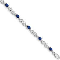 14K White Gold 7.25" Infinity Link Bracelet with Oval Sapphires and Round Diamonds - 0.22 Carats Sapphire, 0.01 Carats Diamond Total Weight by Monteluci Fine Jewelry