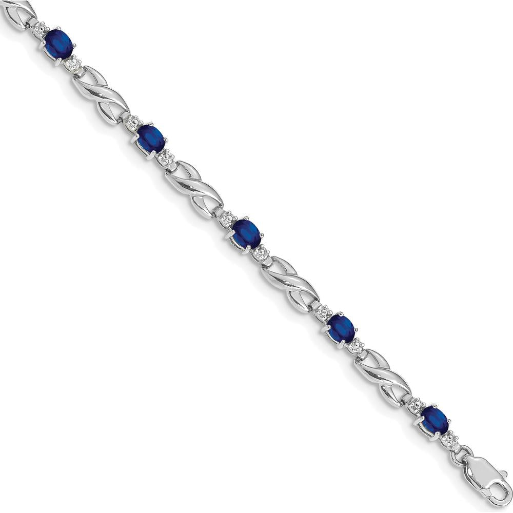 14K White Gold 7.25" Infinity Link Bracelet with Oval Sapphires and Round Diamonds - 0.22 Carats Sapphire, 0.01 Carats Diamond Total Weight by Monteluci Fine Jewelry