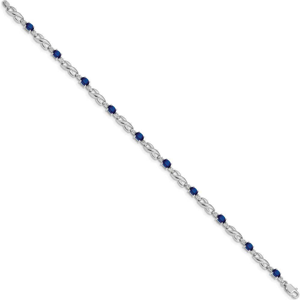 14K White Gold 7.25" Infinity Link Bracelet with Oval Sapphires and Round Diamonds - 0.22 Carats Sapphire, 0.01 Carats Diamond Total Weight by Monteluci Fine Jewelry