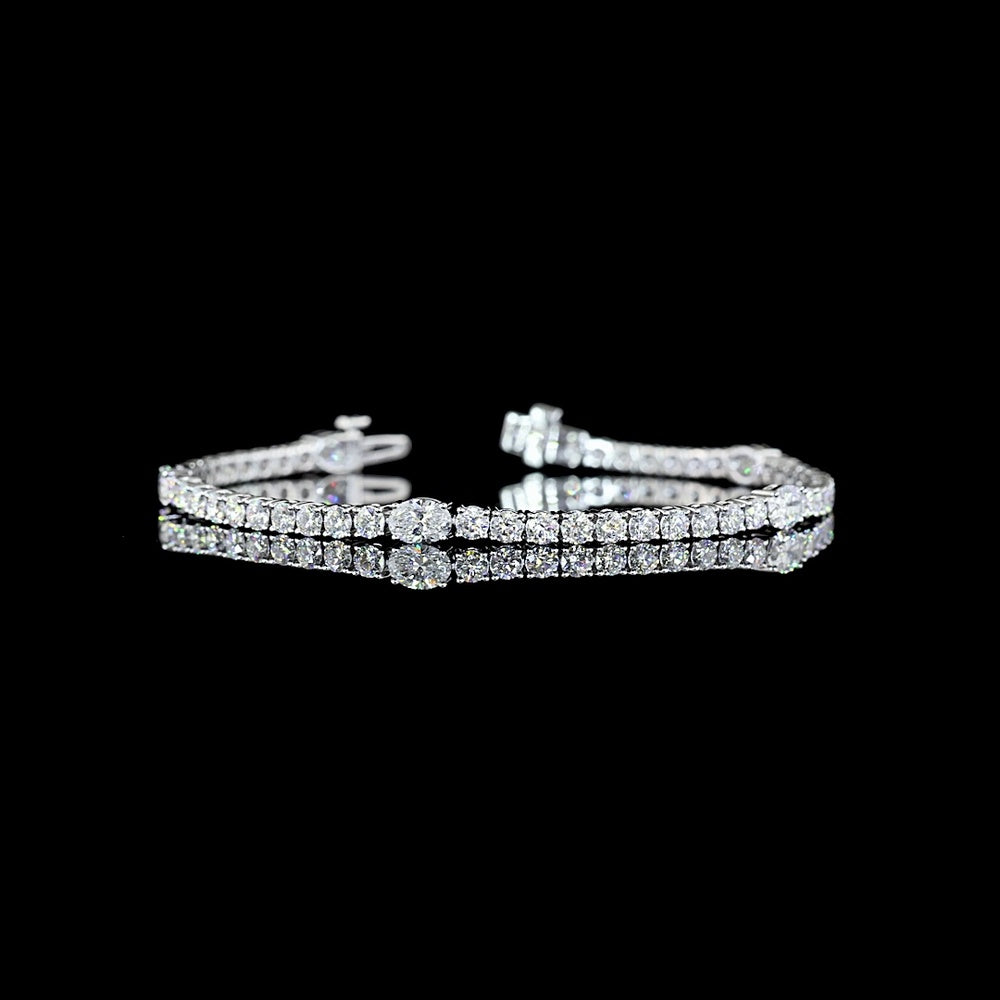14K White Gold 7.25" Mixed Shape Station Line Tennis Bracelet with Oval and Brilliant Cut Lab Diamonds - 5.32 Carats Total Diamond Weight - Covaloro Fine Jewelry