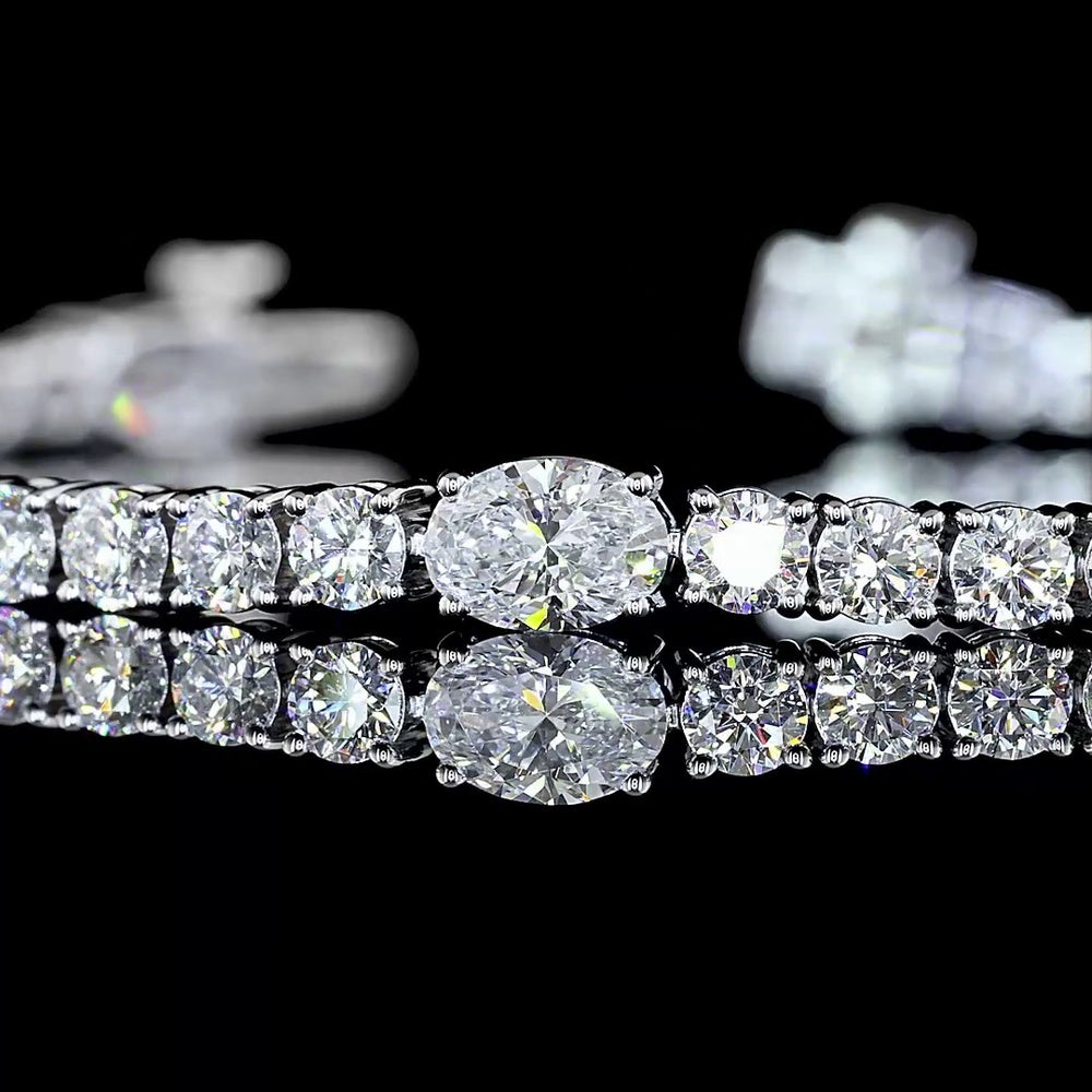 14K White Gold 7.25" Mixed Shape Station Line Tennis Bracelet with Oval and Brilliant Cut Lab Diamonds - 5.32 Carats Total Diamond Weight - Covaloro Fine Jewelry