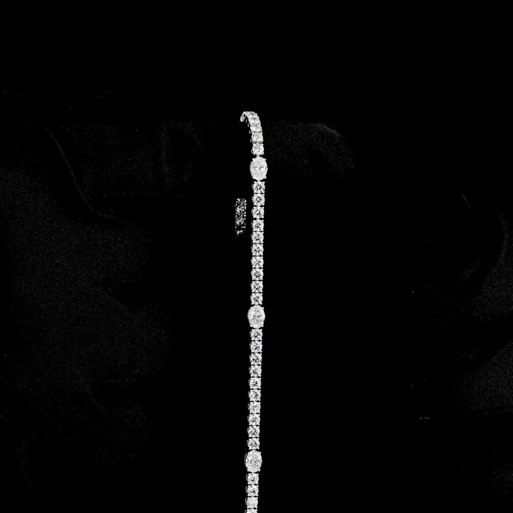 14K White Gold 7.25" Mixed Shape Station Line Tennis Bracelet with Oval and Brilliant Cut Lab Diamonds - 5.32 Carats Total Diamond Weight - Covaloro Fine Jewelry