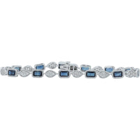 14K White Gold 7.25" Sapphire and Diamond Tennis Bracelet - 4.00 Carat Total Sapphire, 0.85 Carat Total Diamond