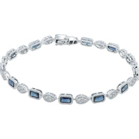 14K White Gold 7.25" Sapphire and Diamond Tennis Bracelet - 4.00 Carat Total Sapphire, 0.85 Carat Total Diamond
